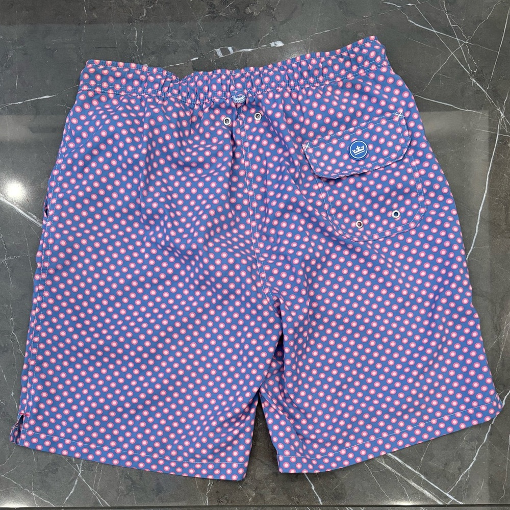 Peter Millar Seaside Collection Swim Trunks Medium Blue Pink Mesh Lined Beach